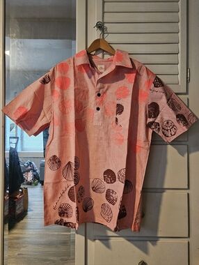 KEALOPIKO MENS PULL OVER ALOHA SHIRT - SIZE XL - OLEPE PRINT - PINK COLOR